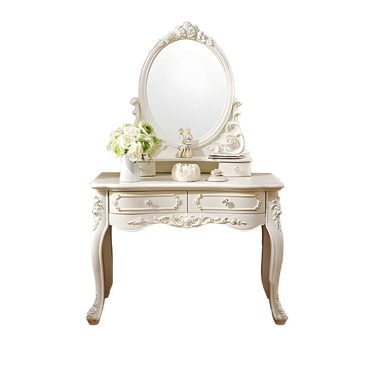White Wood Makeup Vanity with Mirror
