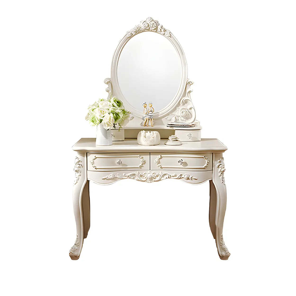 White Wood Makeup Vanity with Mirror