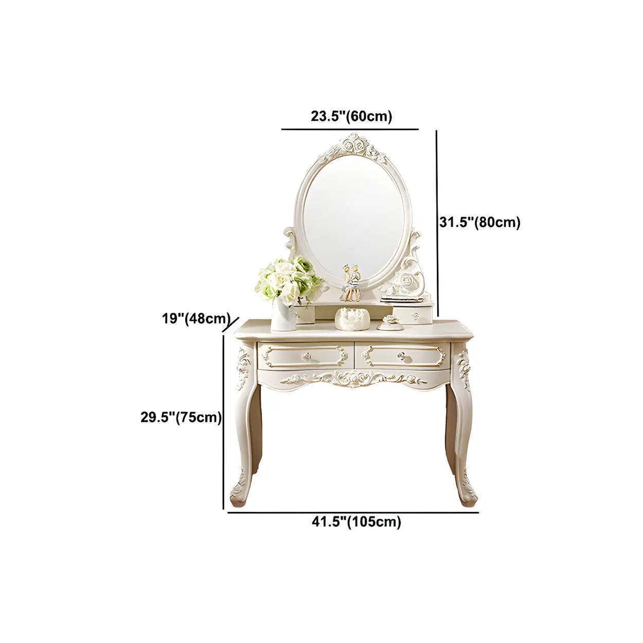 White Wood Makeup Vanity with Mirror