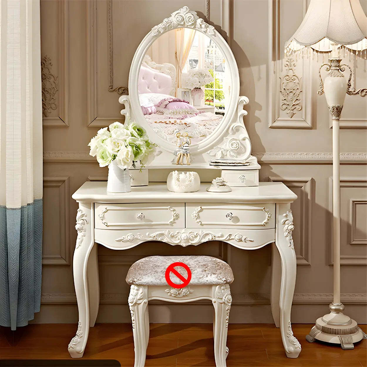 White Wood Makeup Vanity with Mirror