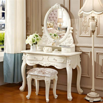 White Wood Makeup Vanity with Mirror