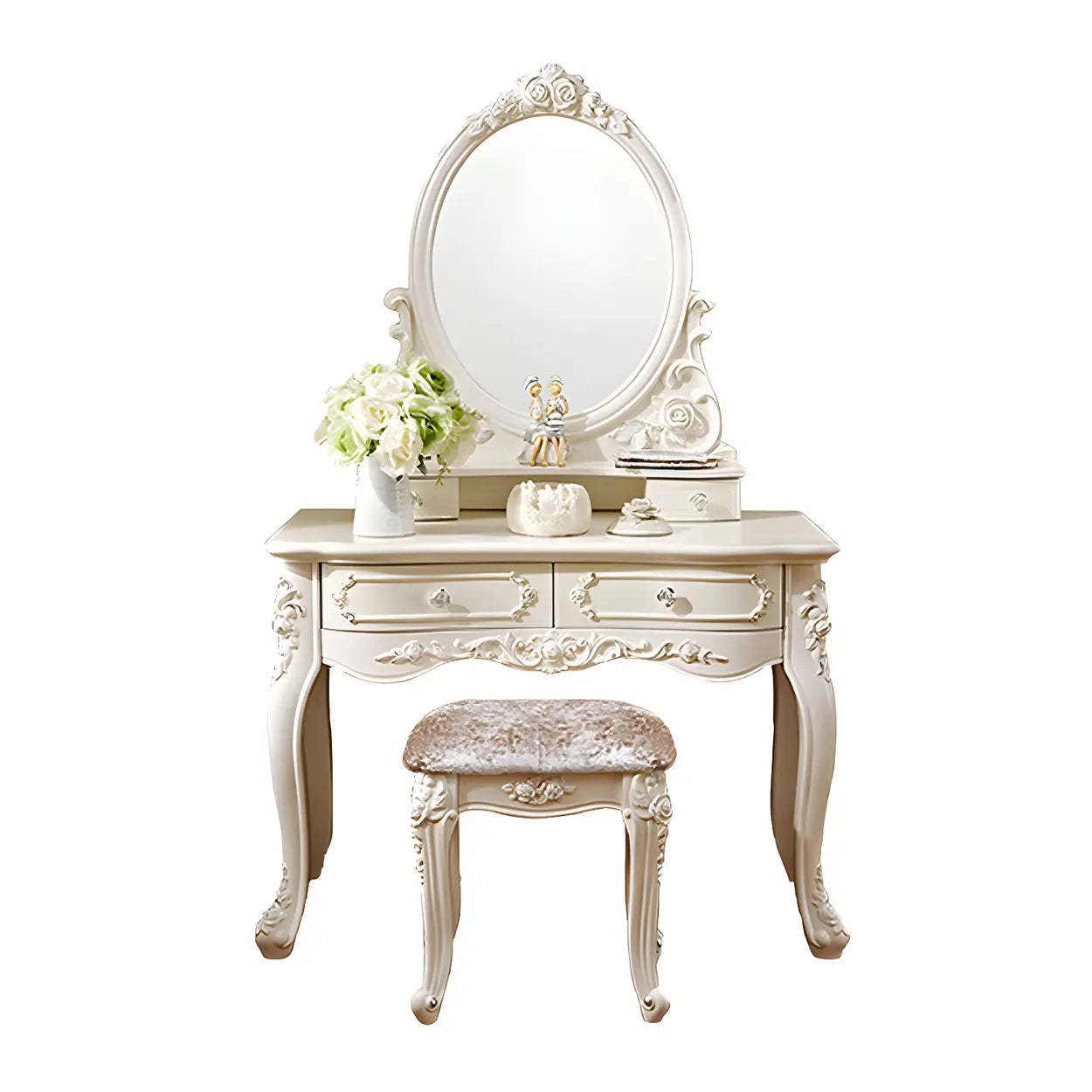 White Wood Makeup Vanity with Mirror