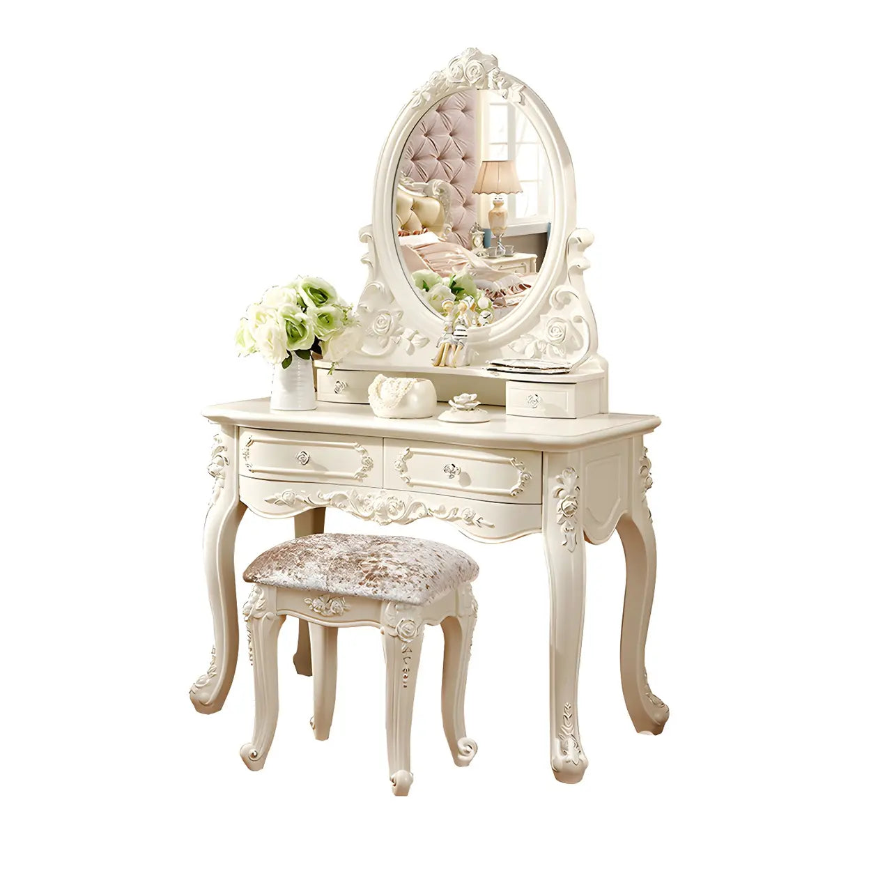 White Wood Makeup Vanity with Mirror