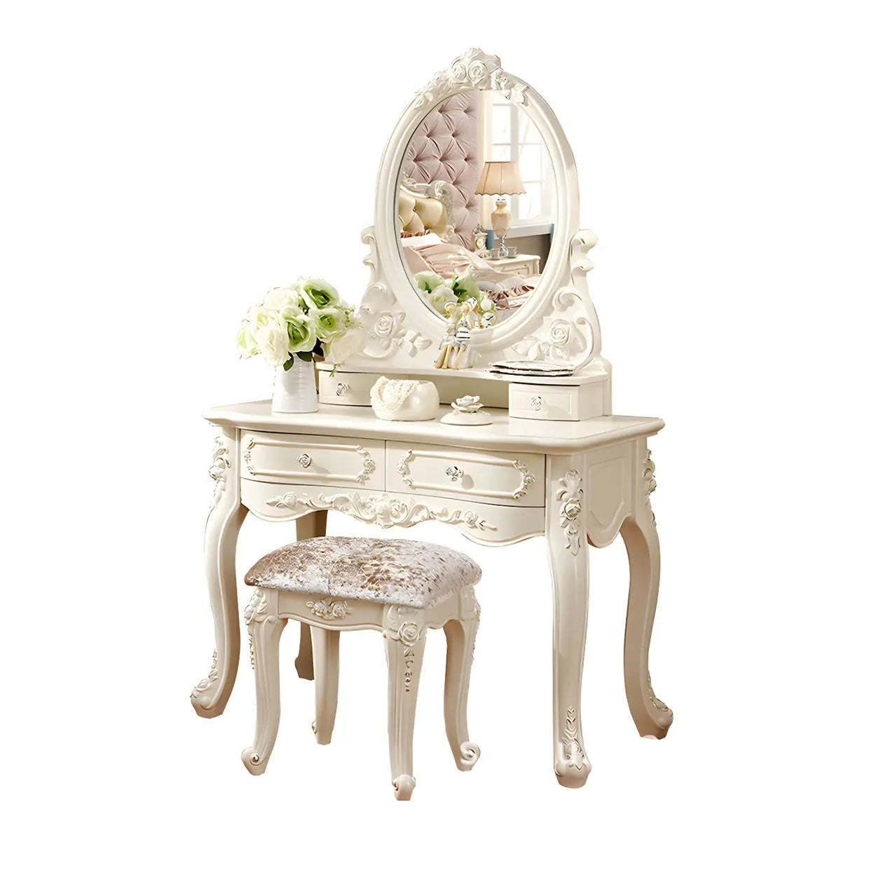 White Wood Makeup Vanity with Mirror