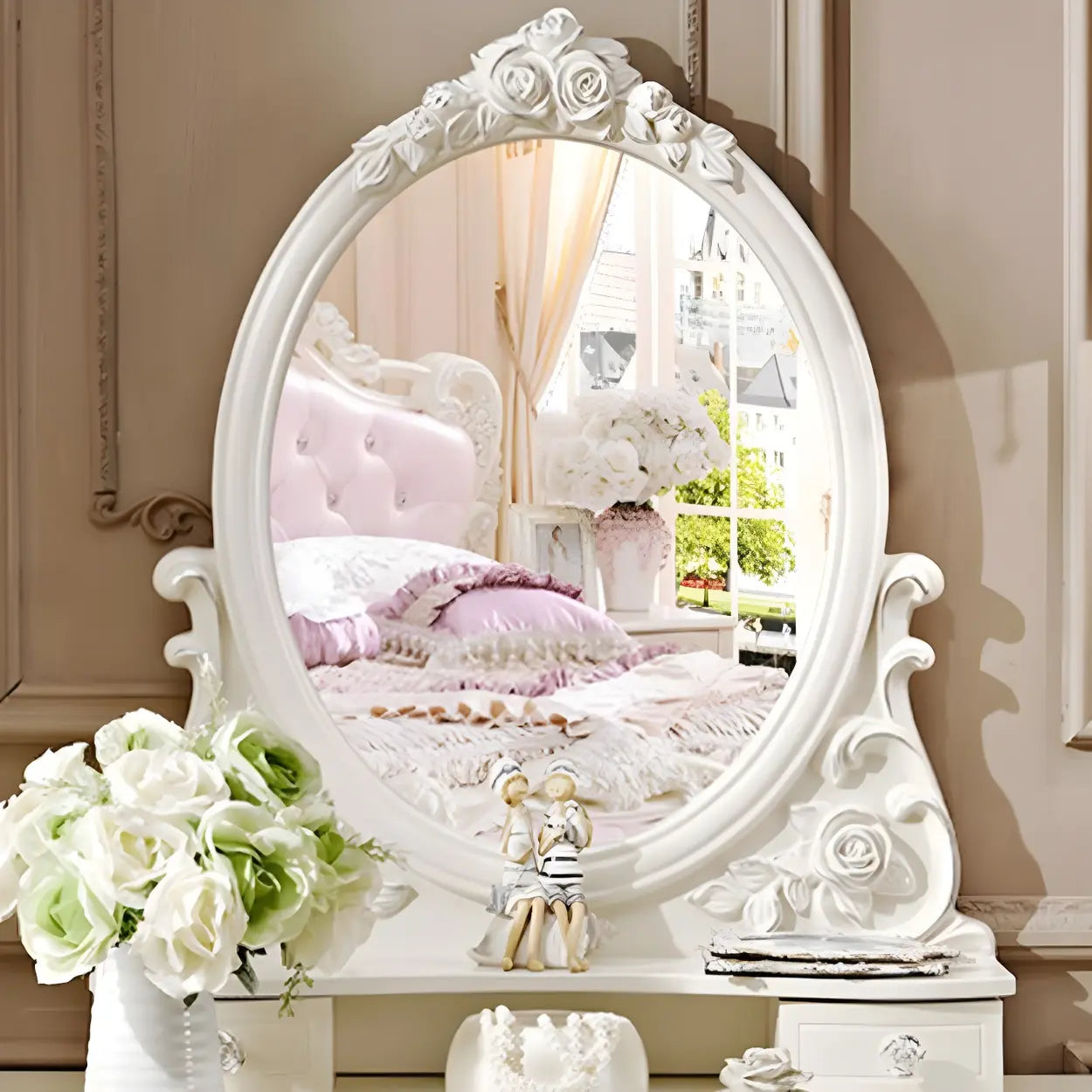White Wood Makeup Vanity with Mirror