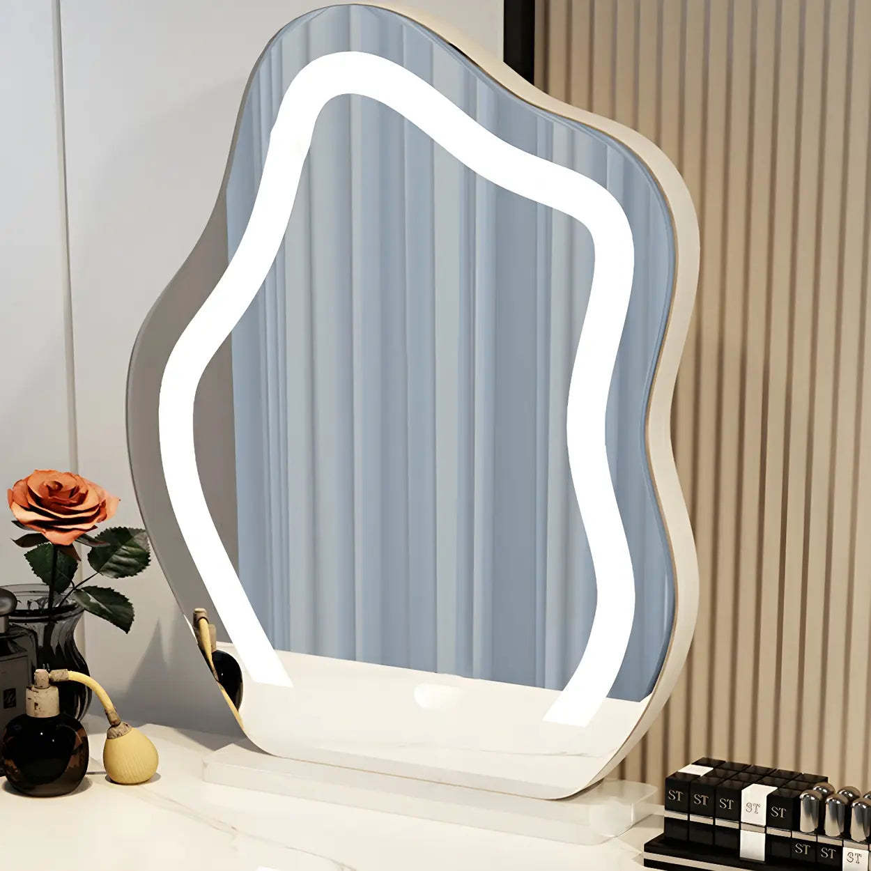 White Wood Stone Vanity with Drawers Seat