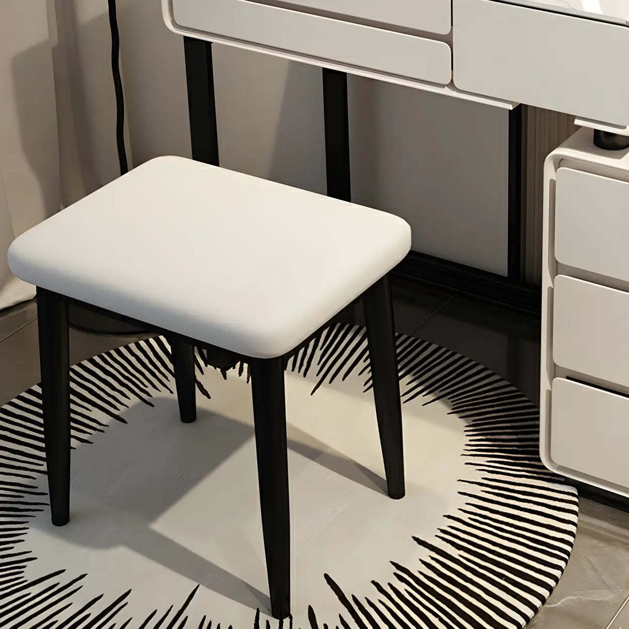 White Wood Stone Vanity with Drawers Seat