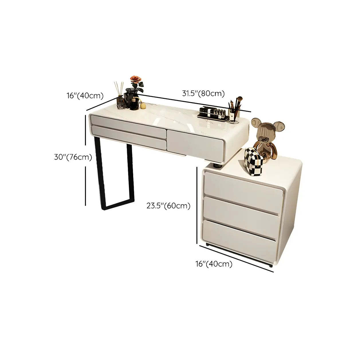 White Wood Stone Vanity with Drawers Seat
