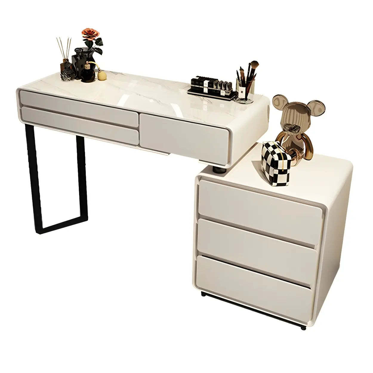 White Wood Stone Vanity with Drawers Seat — Makeup Vanity / 9