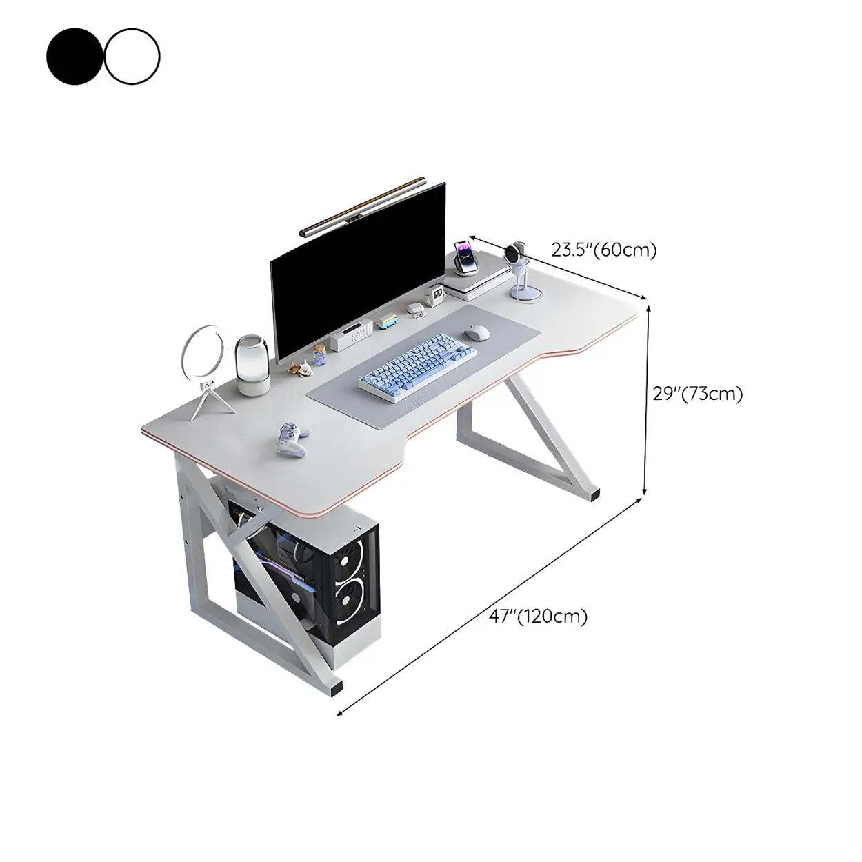 White Wood Steel Trestle Curved Computer Desk with Storage