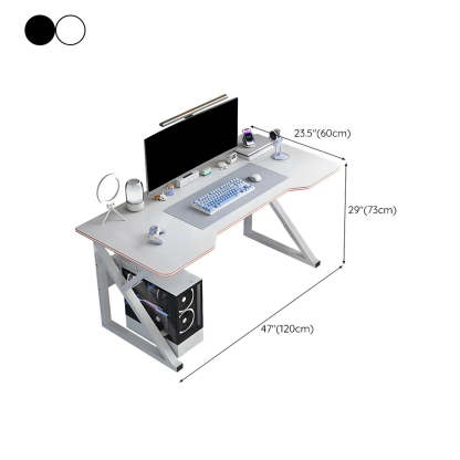 White Wood Steel Trestle Curved Computer Desk with Storage
