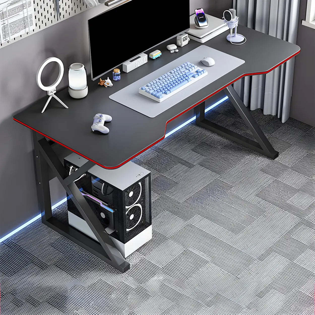 White Wood Steel Trestle Curved Computer Desk with Storage — White / Without Chairs