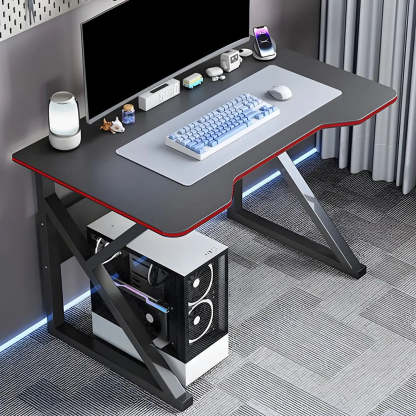 White Wood Steel Trestle Curved Computer Desk with Storage — Black / Without Chairs