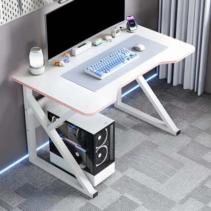 White Wood Steel Trestle Curved Computer Desk with Storage — Black / Without Chairs