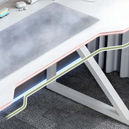 White Wood Steel Trestle Curved Computer Desk with Storage — White / Without Chairs