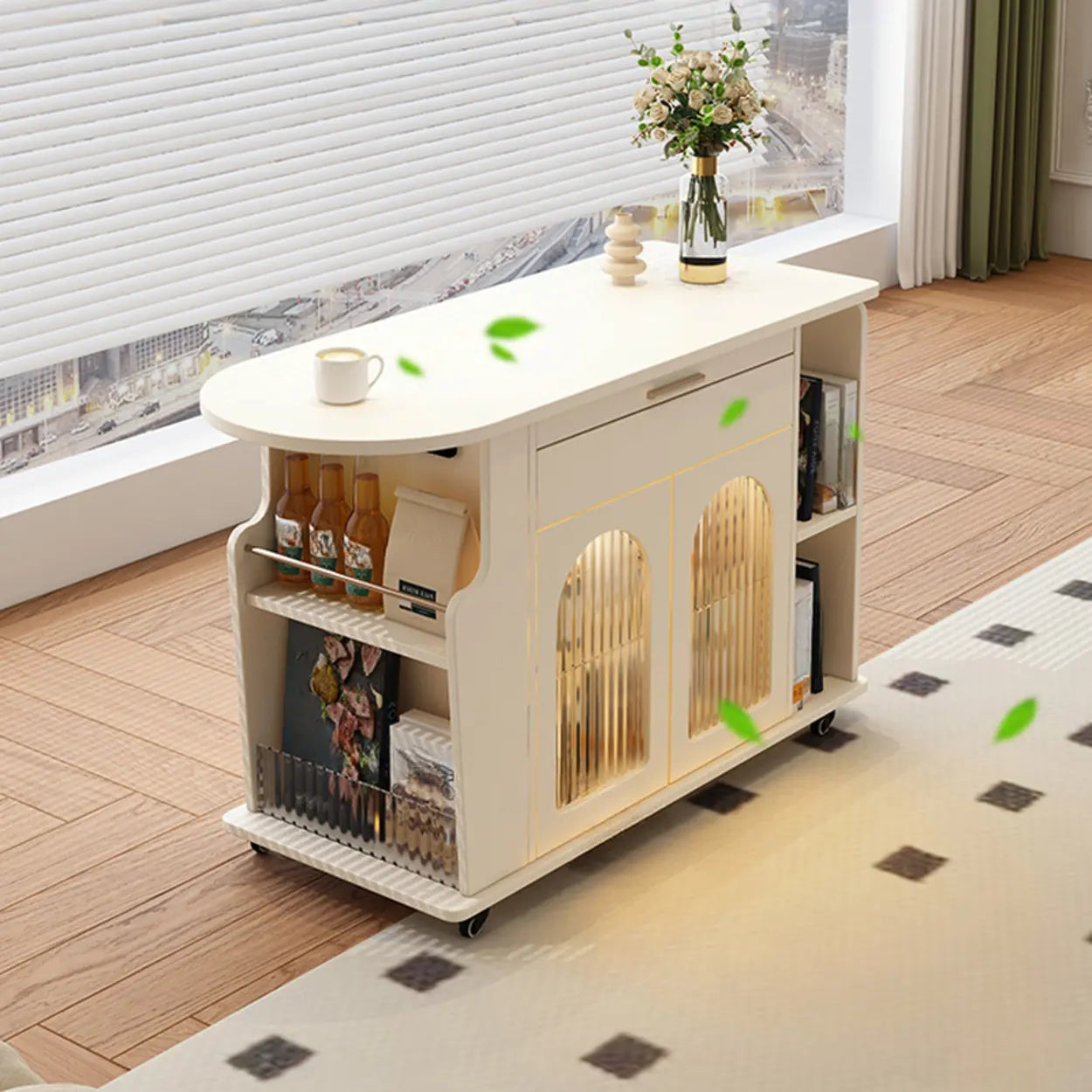 White Wood Swivel Adjustable Storage End Table