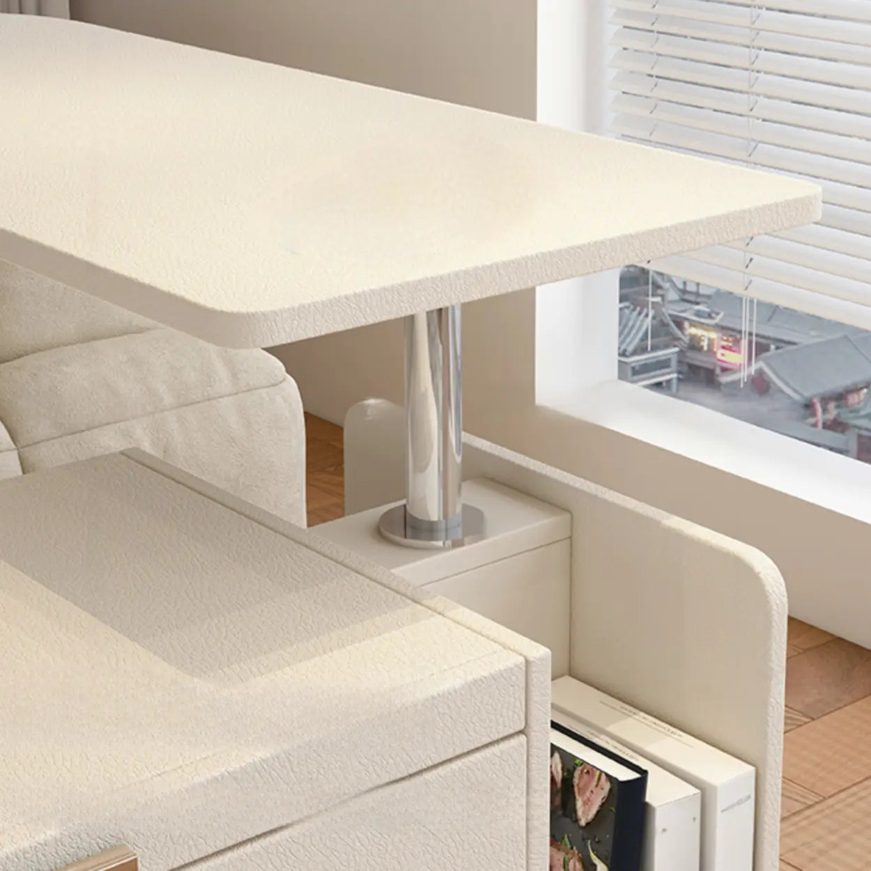 White Wood Swivel Adjustable Storage End Table
