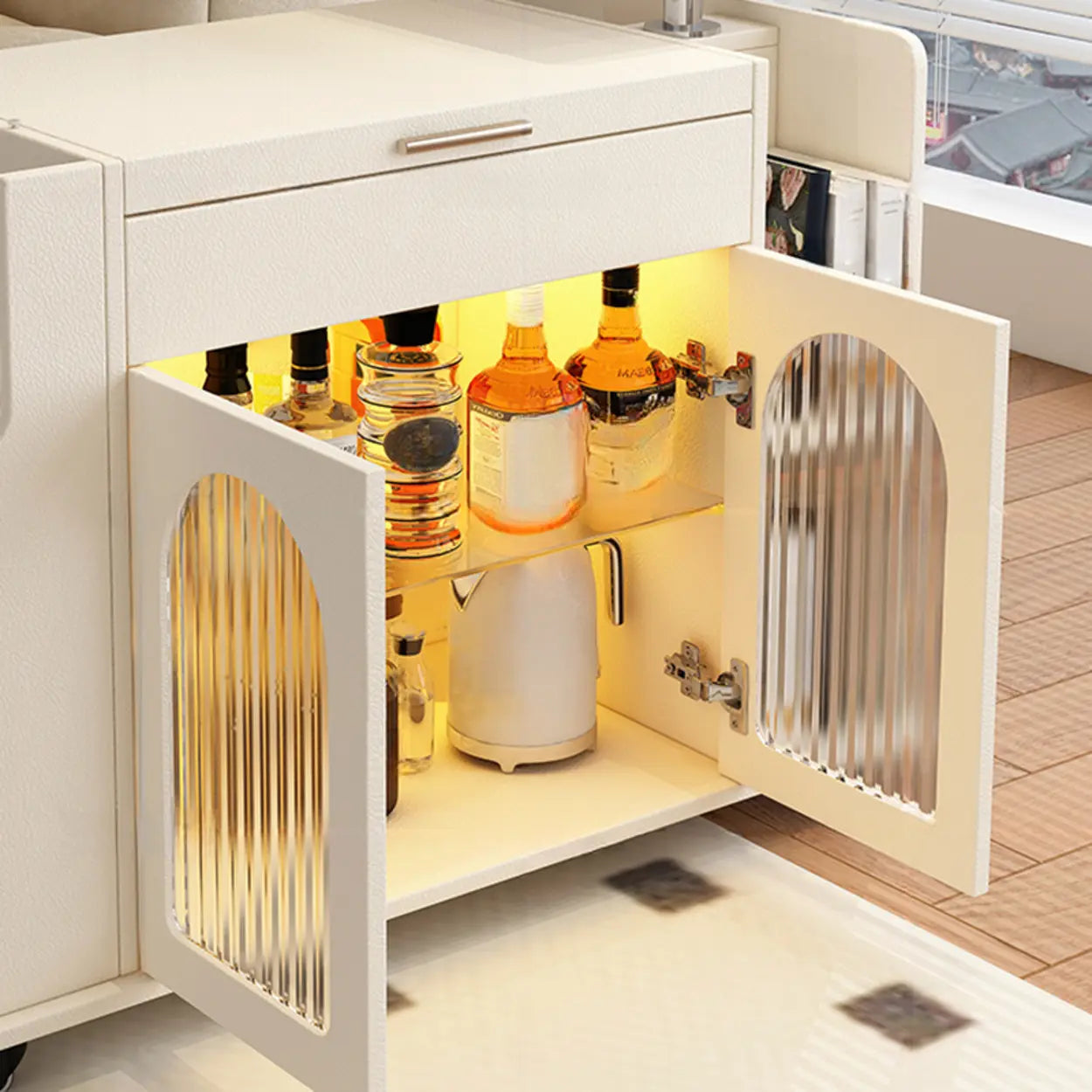 White Wood Swivel Adjustable Storage End Table