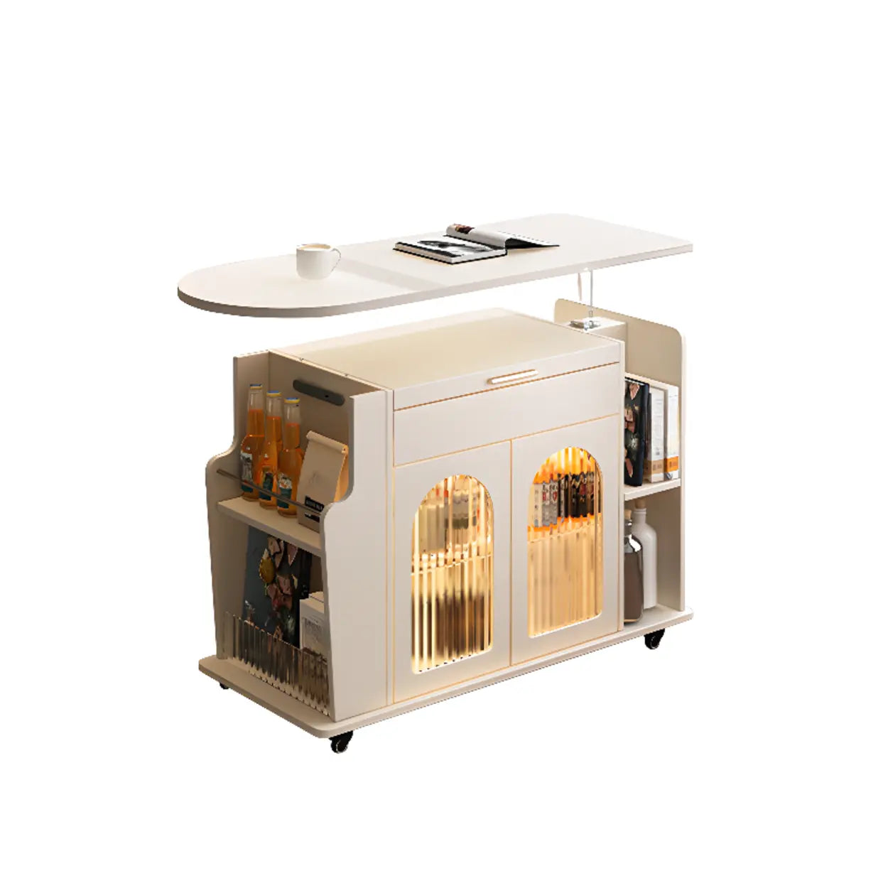 White Wood Swivel Adjustable Storage End Table — Black