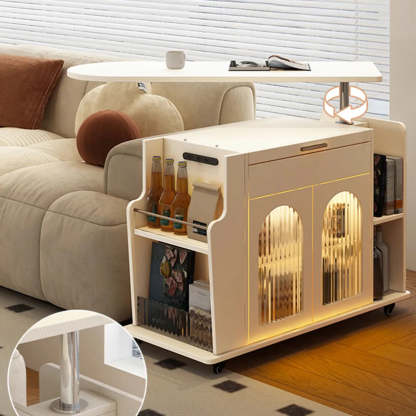 White Wood Swivel Adjustable Storage End Table — White