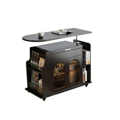 White Wood Swivel Adjustable Storage End Table