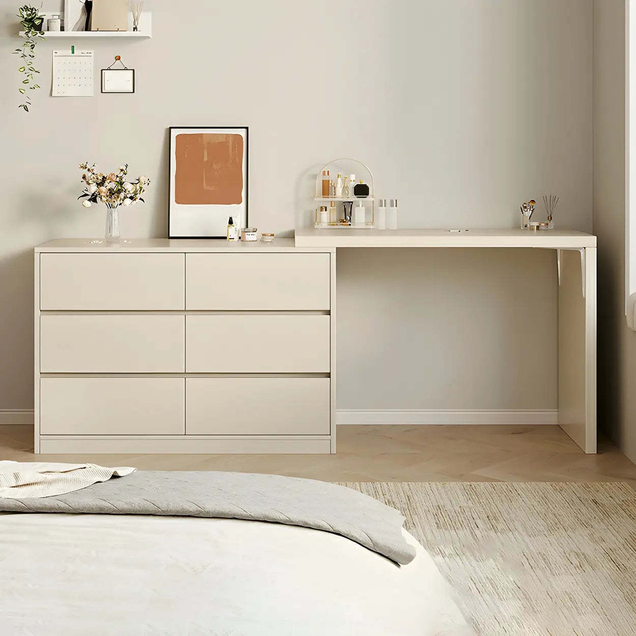 Lighom standard vanity wood makeup vanities for bedroom — 41" L x 16" W x 28" H / 6-Drawer / Cream