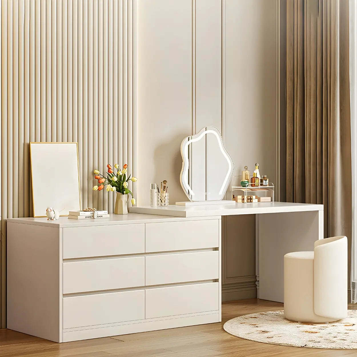 White Wood Standard Vanity with Drawers — White / 3