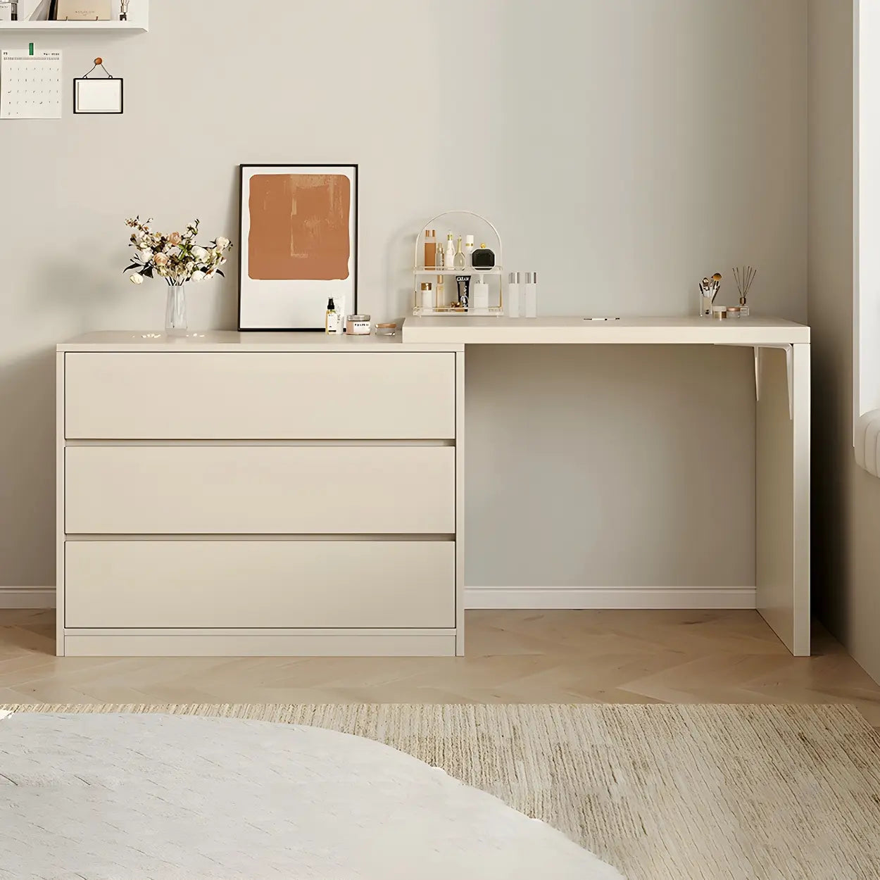 White Wood Standard Vanity with Drawers — Cream / 3