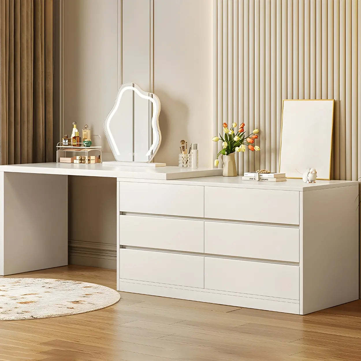 White Wood Standard Vanity with Drawers — Cream / 6
