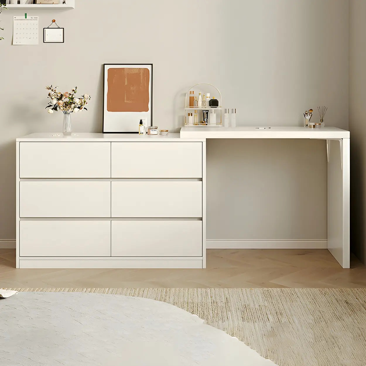 White Wood Standard Vanity with Drawers — White / 6