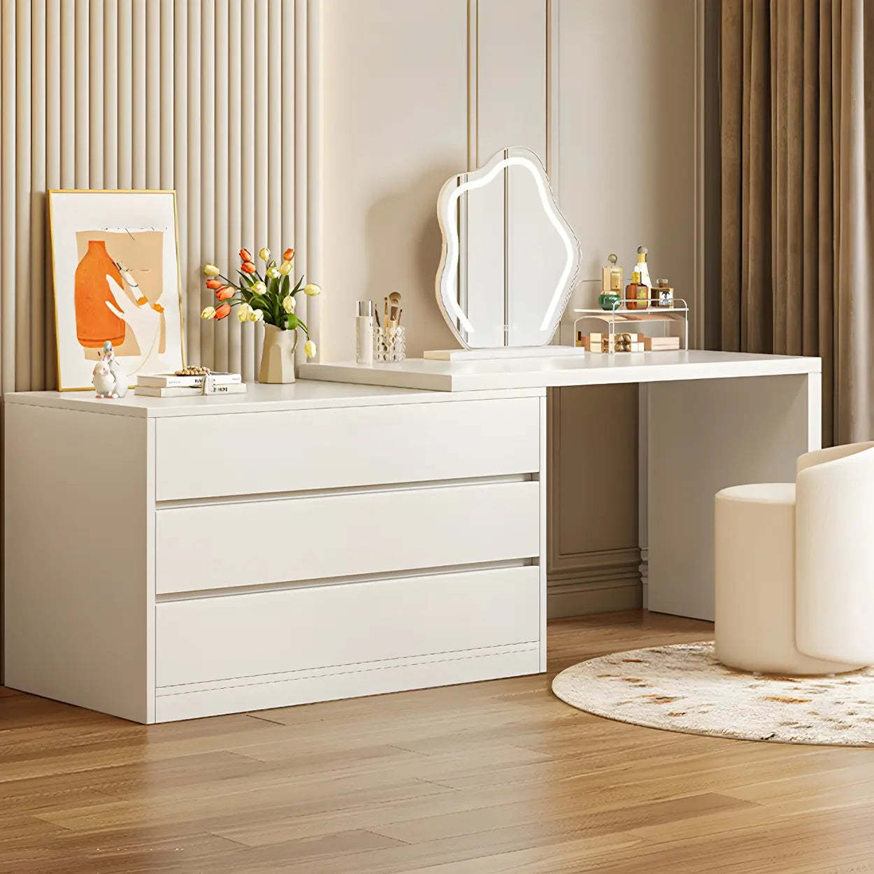 White Wood Standard Vanity with Drawers — White / 6