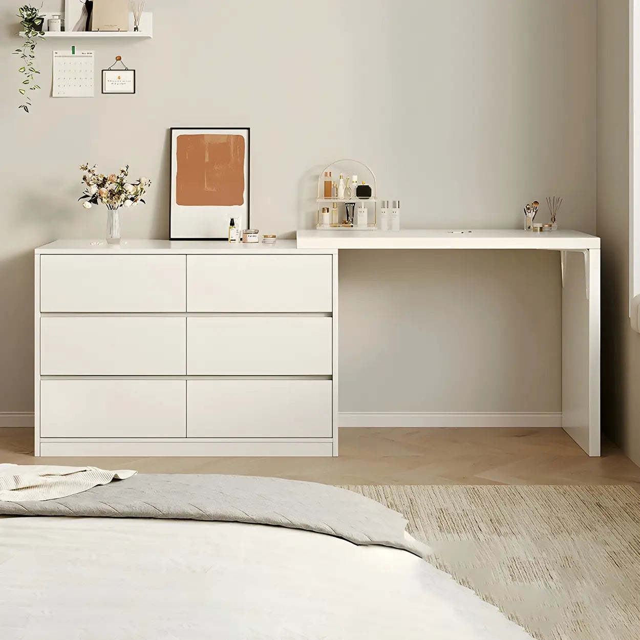 White Wood Standard Vanity with Drawers — Cream / 6