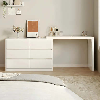 White Wood Standard Vanity with Drawers — Cream / 6