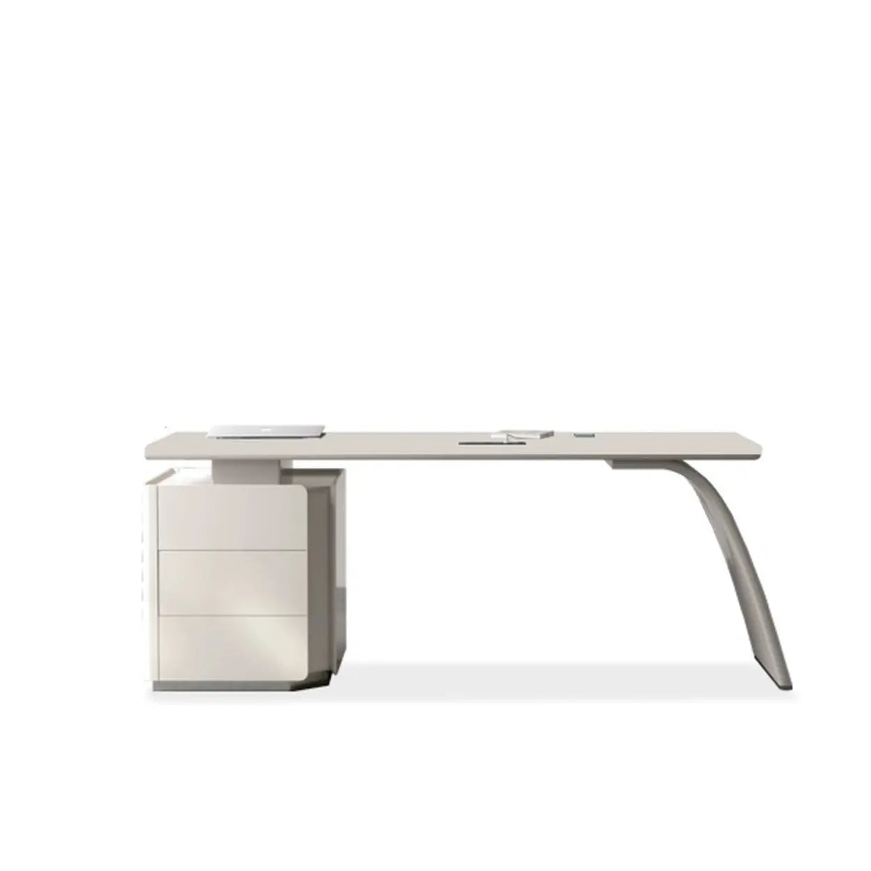 White Wood Computer Desk with Drawers and Storage — Table Only