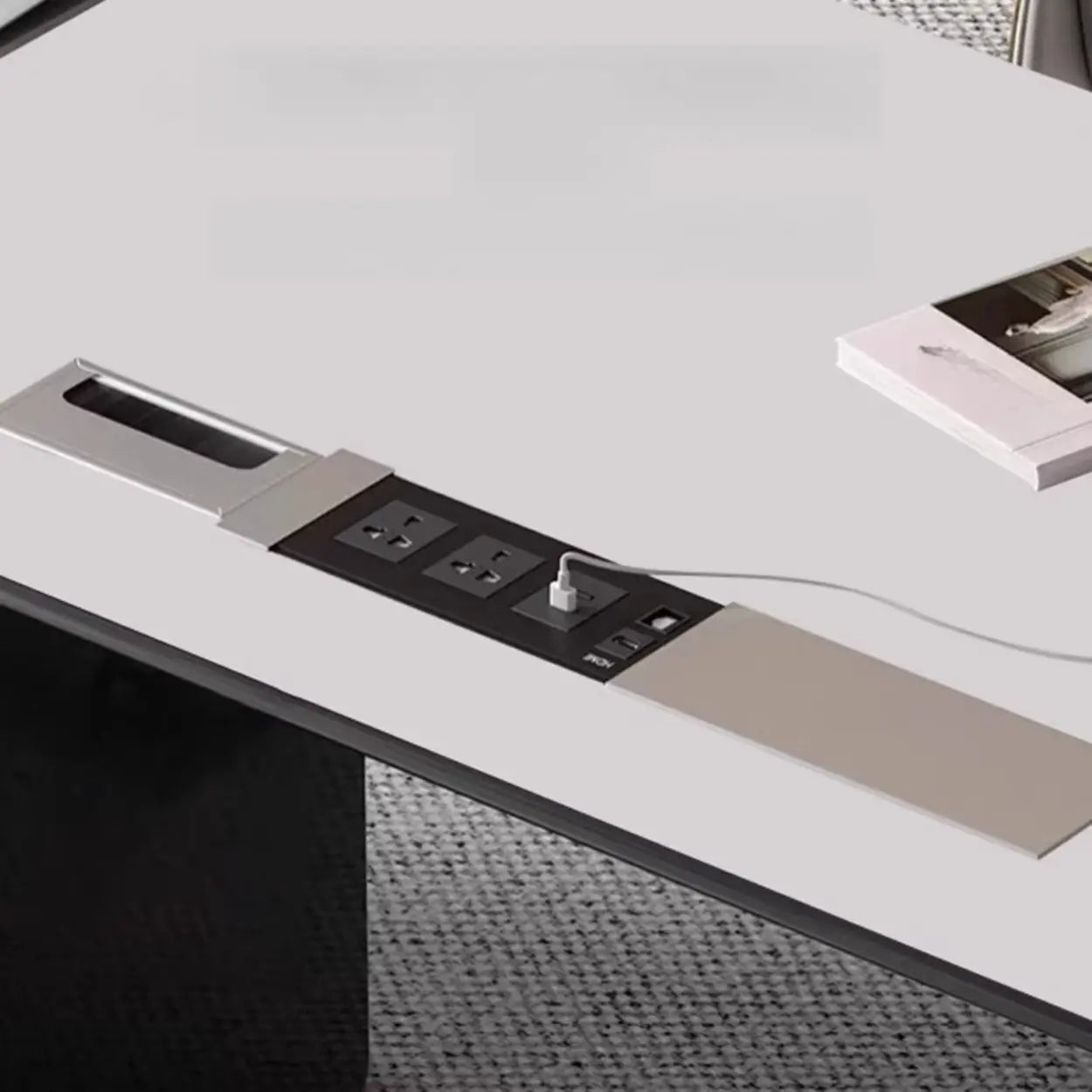 White Wood Computer Desk with Drawers and Storage — Table Only