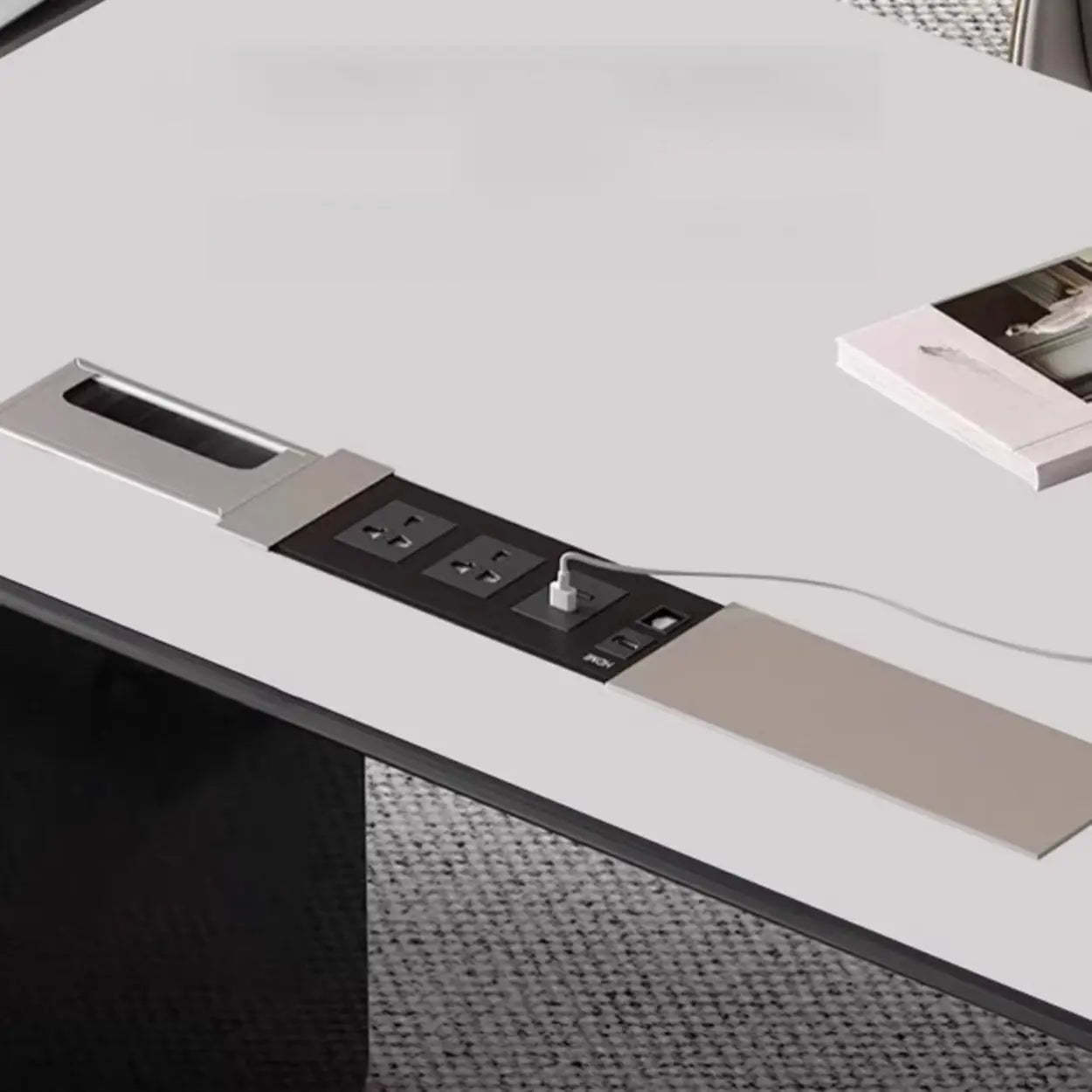 White Wood Computer Desk with Drawers and Storage — Table Only