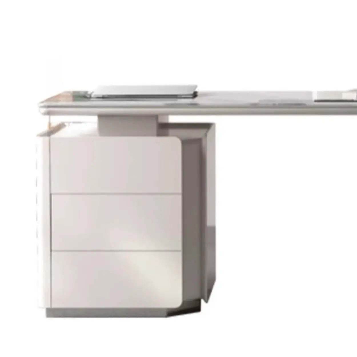 White Wood Computer Desk with Drawers and Storage