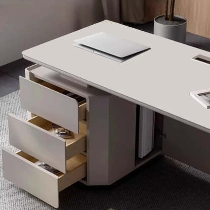 White Wood Computer Desk with Drawers and Storage