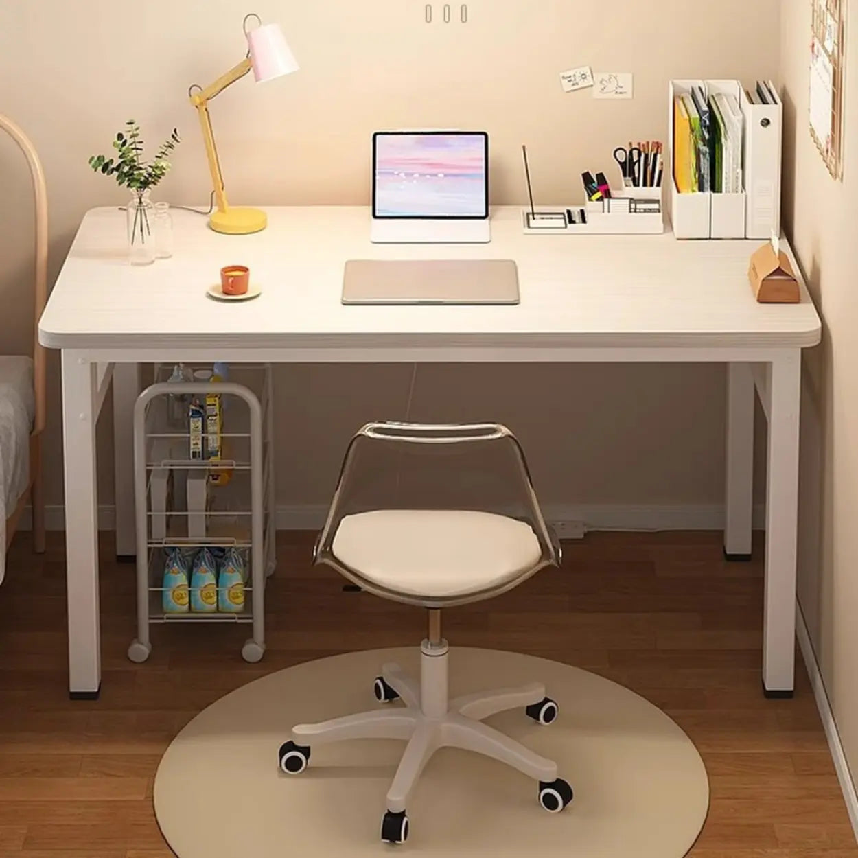 White Wood Computer Desk with Storage