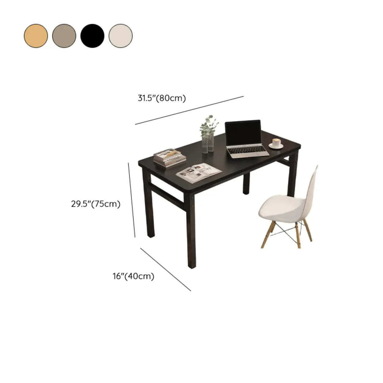 White Wood Computer Desk with Storage — Light Walnut / Table Only