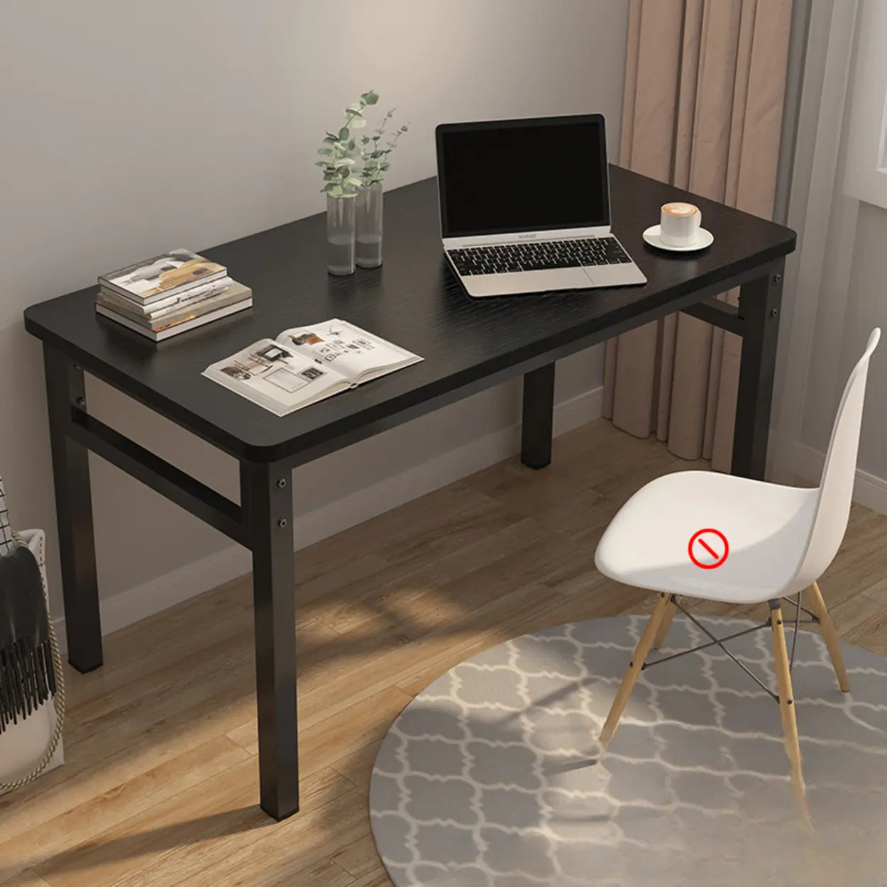 White Wood Computer Desk with Storage — Black Wood Grain / Table Only
