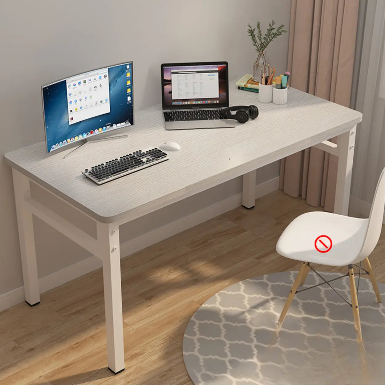 White Wood Computer Desk with Storage — White / Table Only