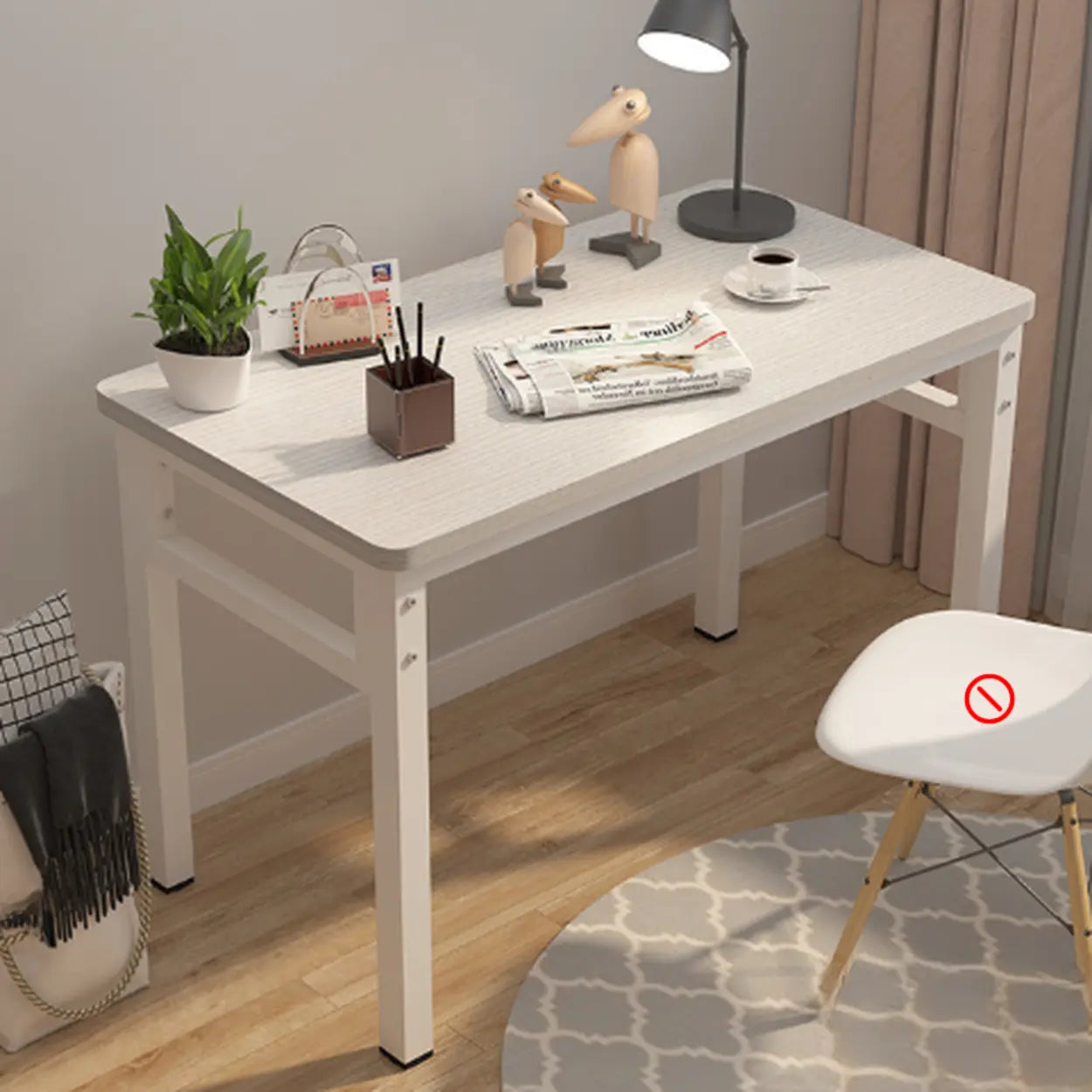 White Wood Computer Desk with Storage — Natural Finish / Table Only