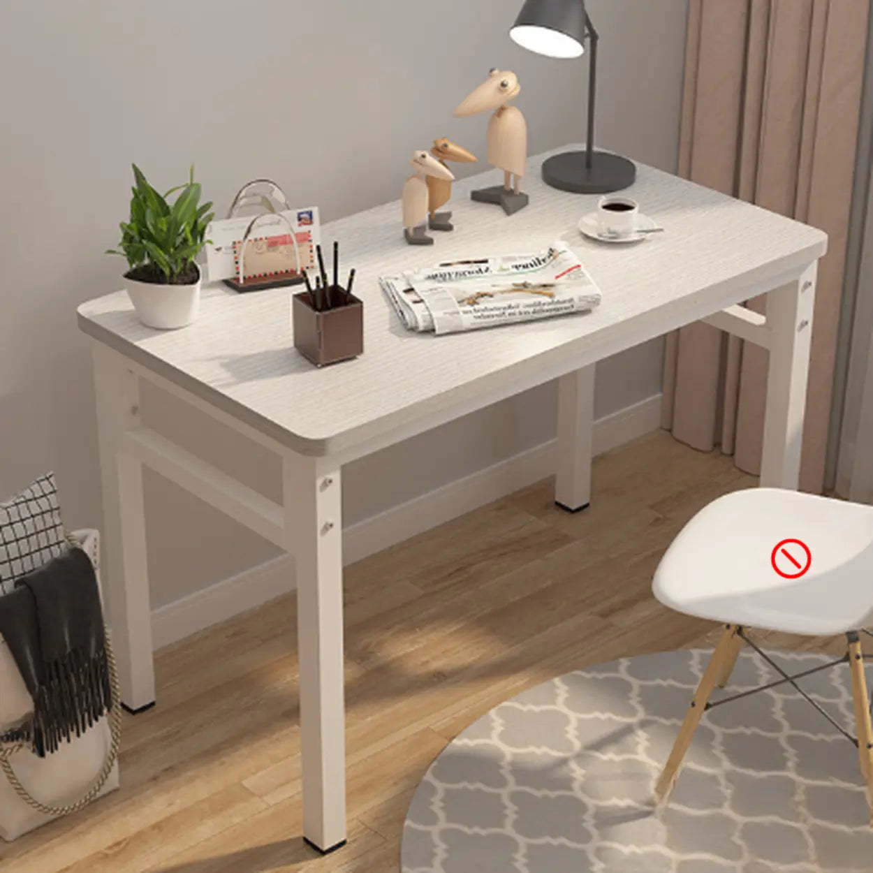 White Wood Computer Desk with Storage — Natural Finish / Table Only