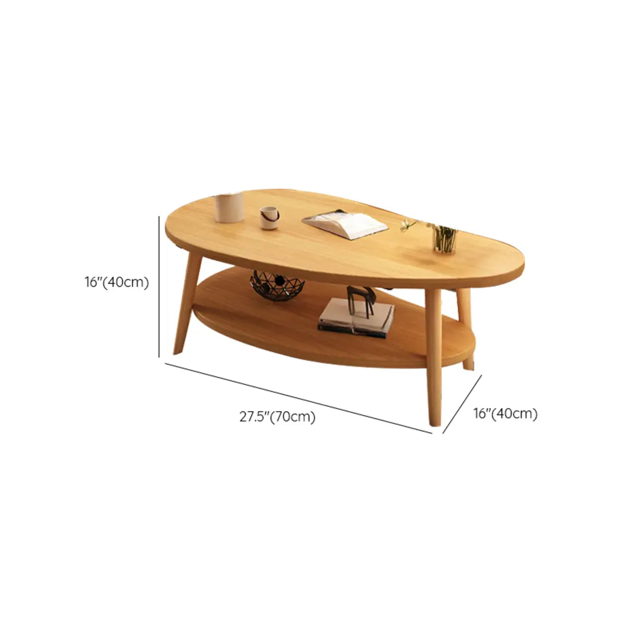 Wooden Free-Form Coffee Table with Shelf