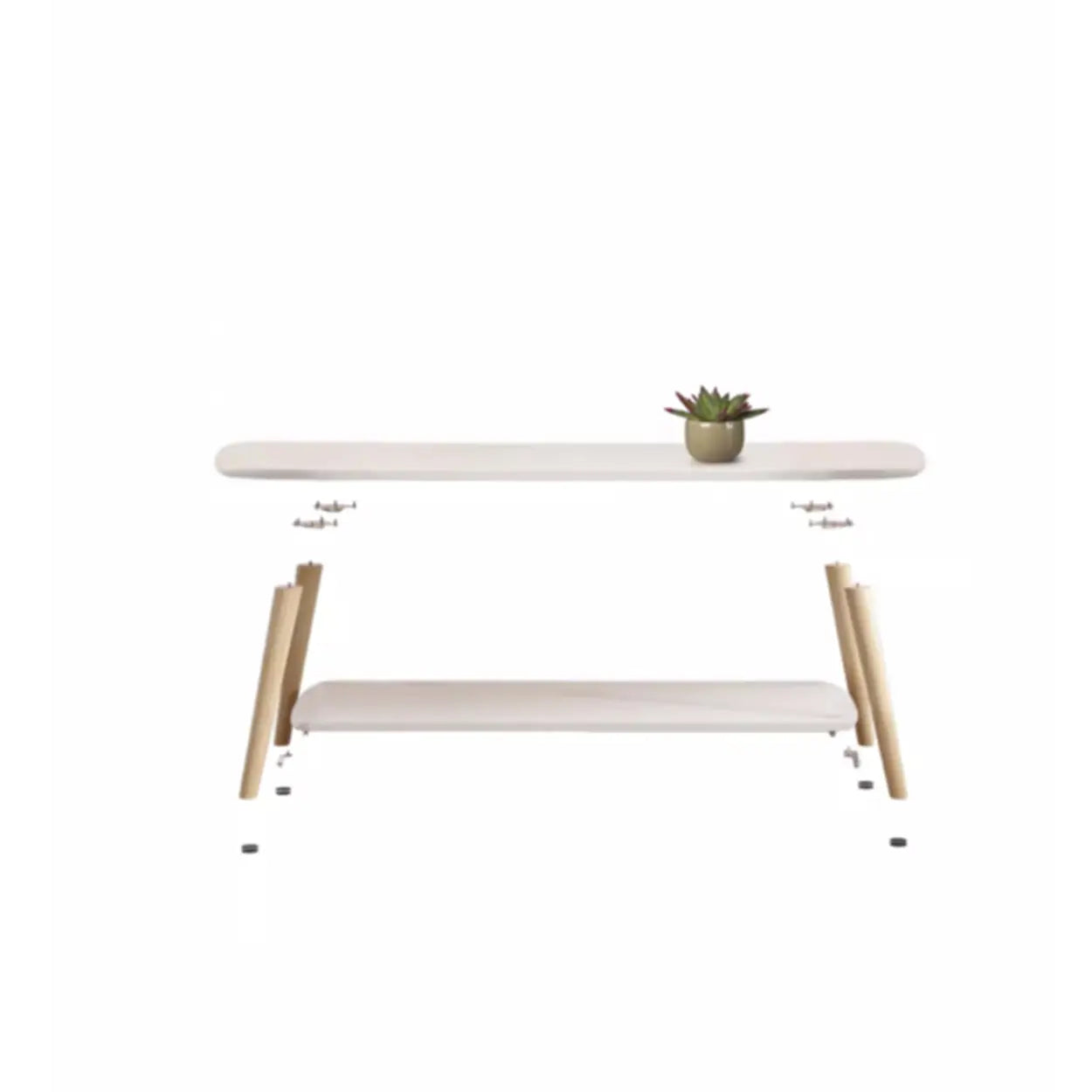 Wooden Free-Form Coffee Table with Shelf — Natural Finish