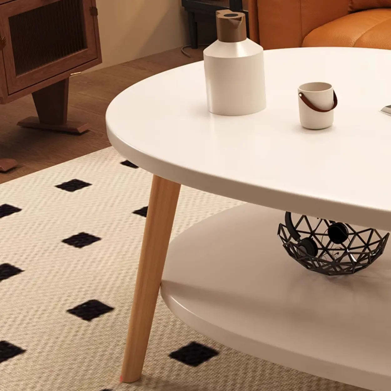 Wooden Free-Form Coffee Table with Shelf — Natural Finish