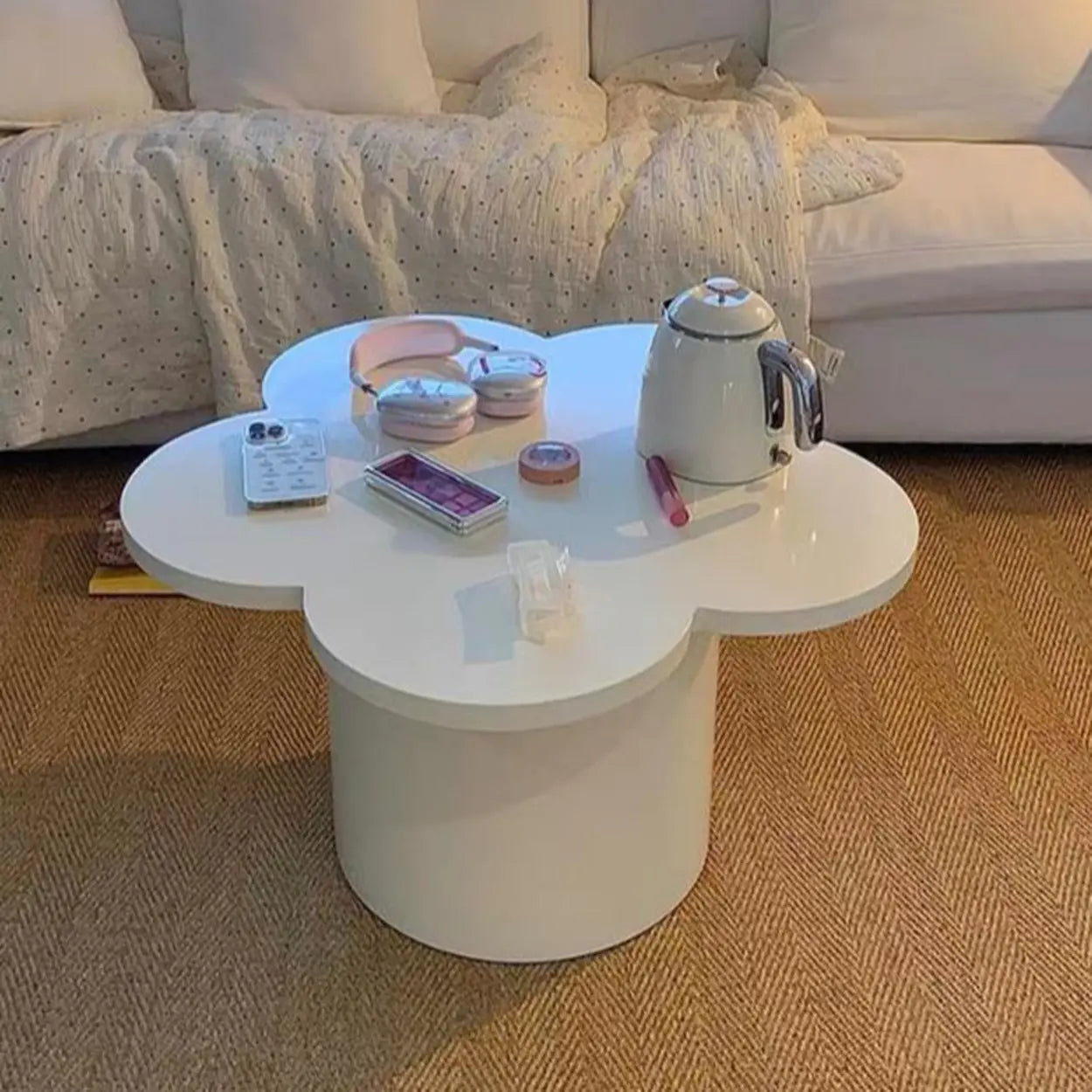 Flower-Shape Wood Coffee Table — Blue