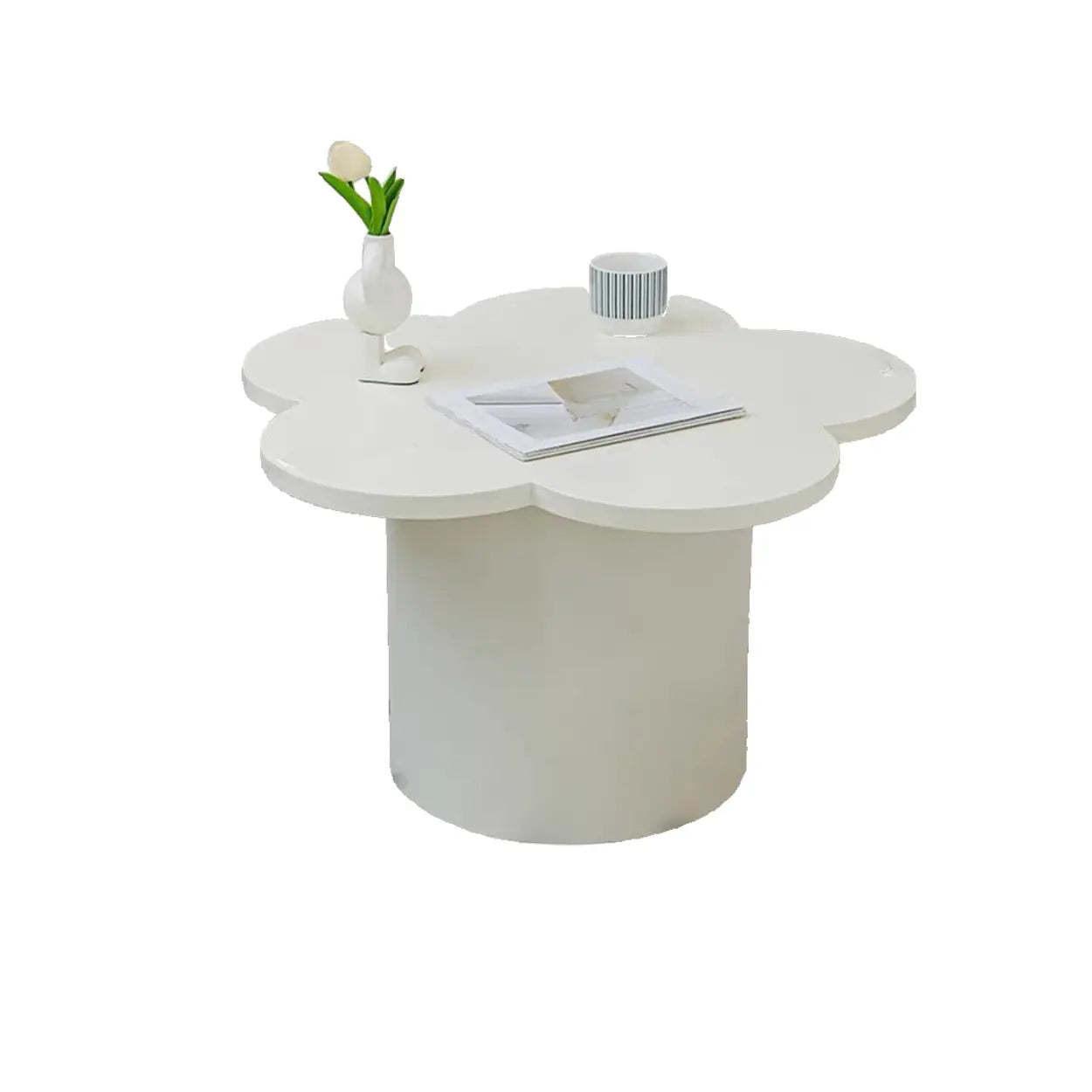 Modern flower-shape wood coffee tables — 35.4"L x 35.4"W x 17.7"H / White