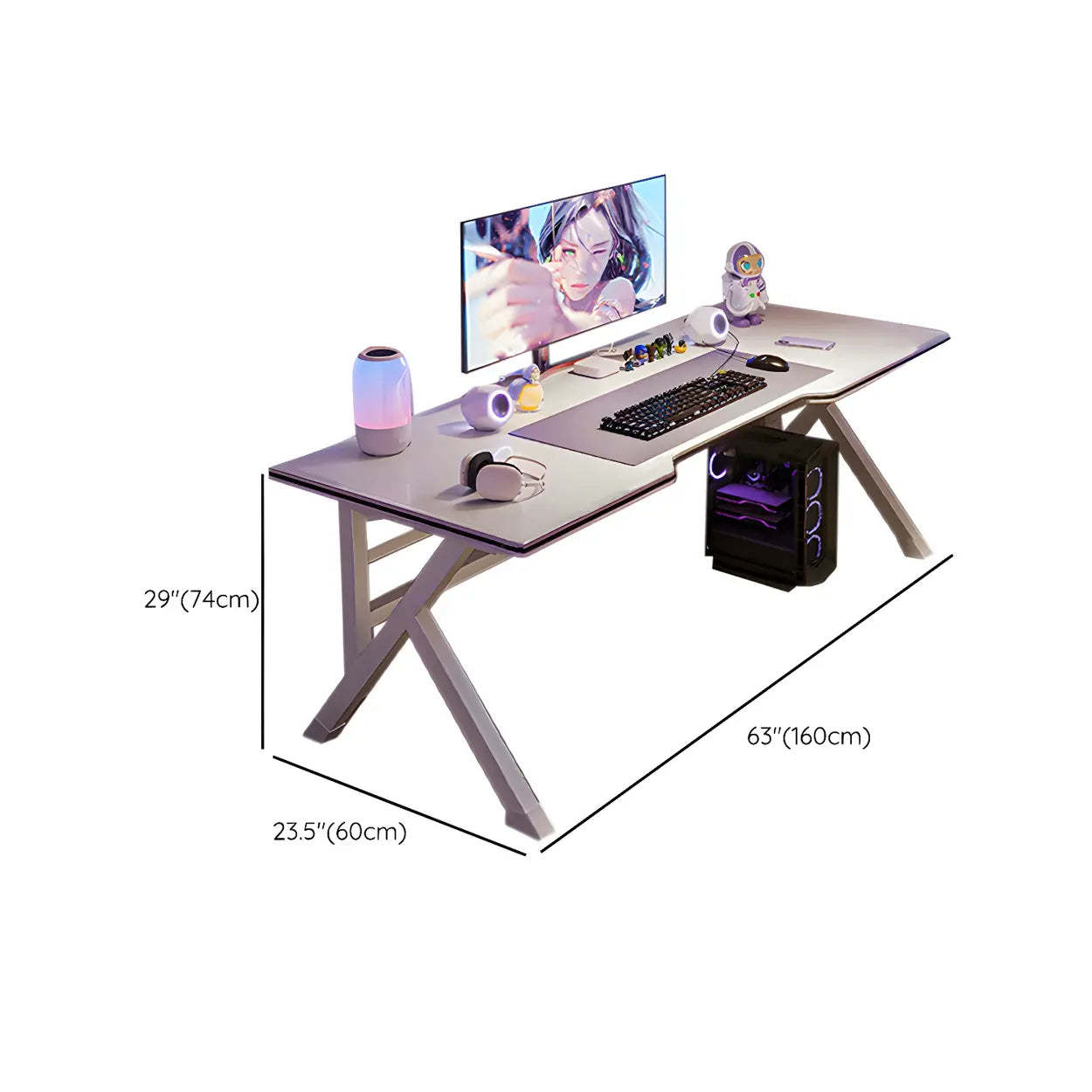 White Wood Free-Form Metal Trestle Gaming Desk